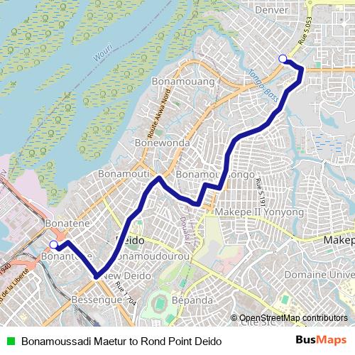 Bonamoussadi Maetur to Rond Point Deido bus Line Map