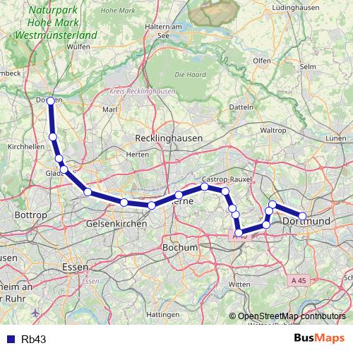 Rb43 bus Line Map