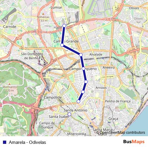 Amarela - Odivelas metro Line Map