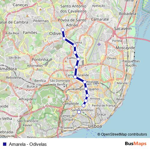 Amarela - Odivelas metro Line Map