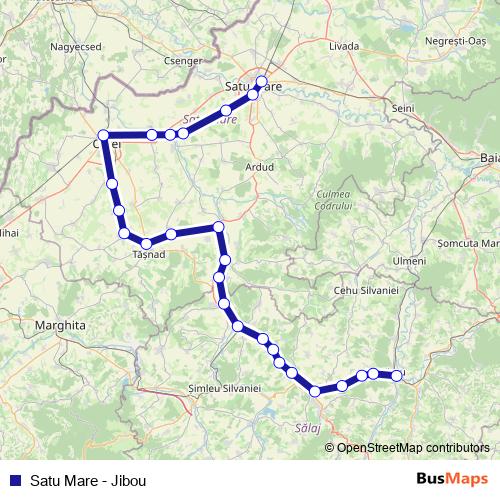Satu Mare - Jibou rail Line Map
