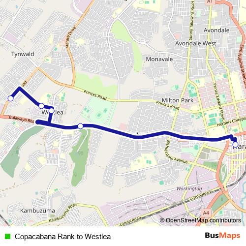 Copacabana Rank to Westlea bus Line Map
