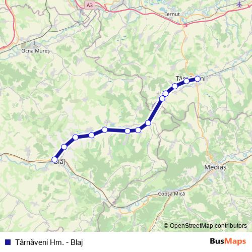 Târnăveni Hm. - Blaj rail Line Map