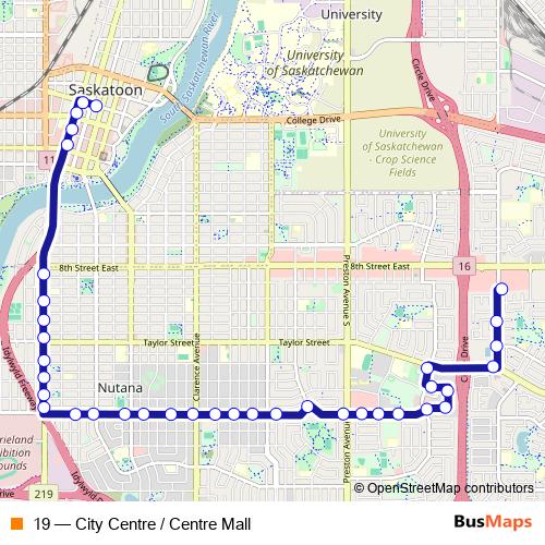 19 bus Line Map