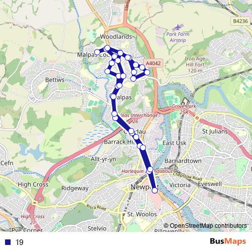 19 bus Line Map