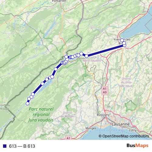613 bus Line Map