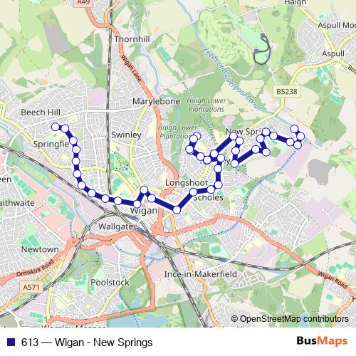 613 bus Line Map