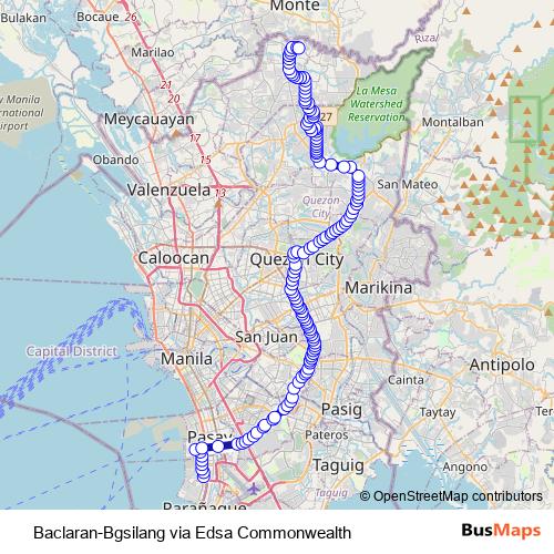 Baclaran-Bgsilang via Edsa Commonwealth bus Line Map