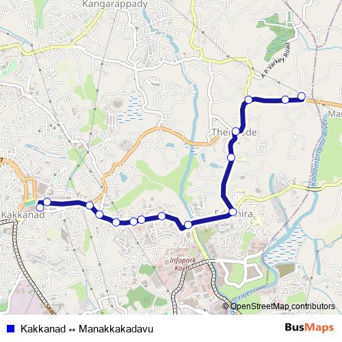 Kakkanad ↔ Manakkakadavu bus Line Map