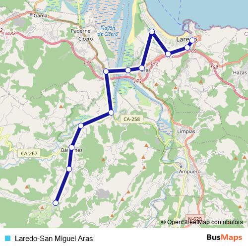 Laredo-San Miguel Aras bus Line Map