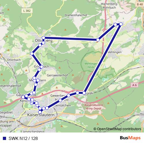 SWK N12 / 128 bus Line Map