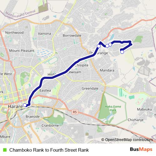 Chamboko Rank to Fourth Street Rank bus Line Map