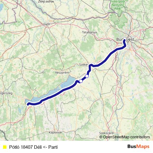 Pótló 18407 Déli <- Parti bus Line Map