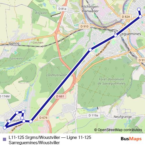 L11-125 Srgms/Woustviller bus Line Map