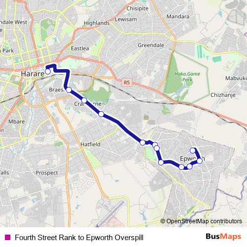 Fourth Street Rank to Epworth Overspill bus Line Map