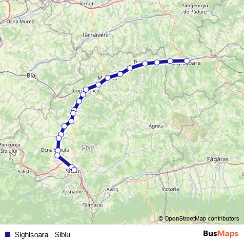 Sighişoara - Sibiu rail Line Map