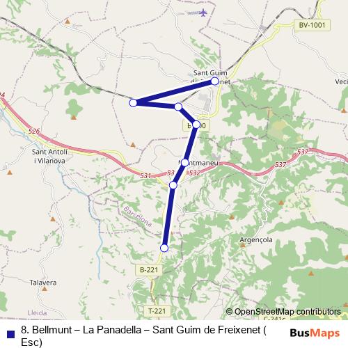 8. Bellmunt – La Panadella – Sant Guim de Freixenet (Esc) bus Line Map