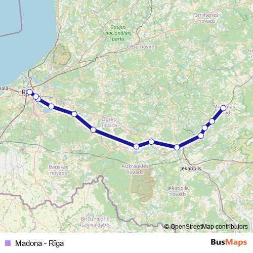 Madona - Rīga rail Line Map