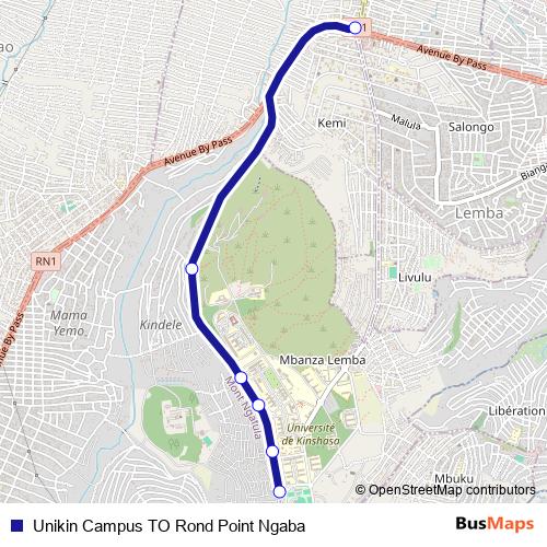 Unikin Campus TO Rond Point Ngaba bus Line Map