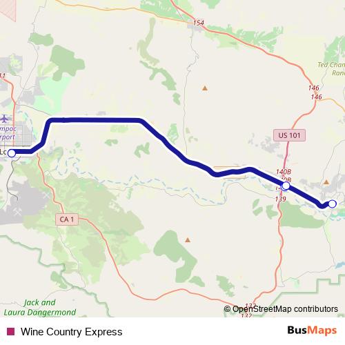 Wine Country Express bus Line Map
