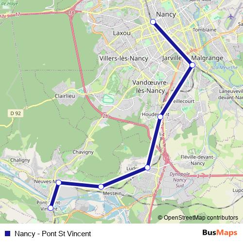 Nancy - Pont St Vincent bus Line Map