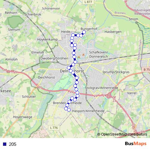 205 bus Line Map