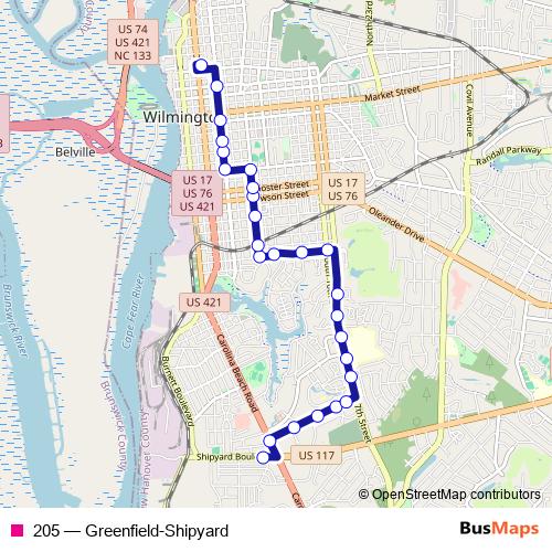 205 bus Line Map