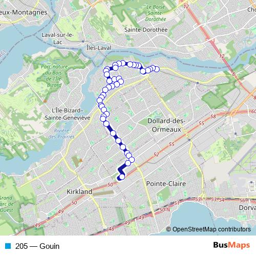 205 bus Line Map