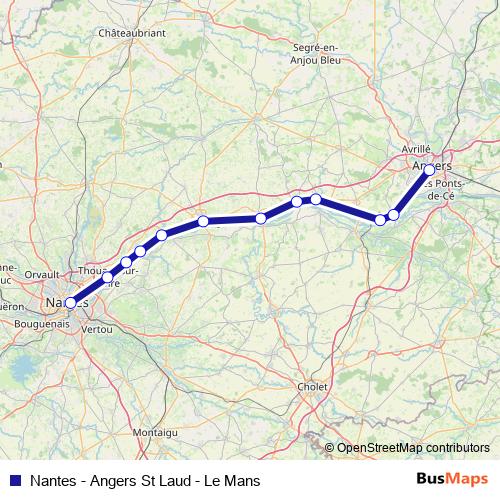 Nantes - Angers St Laud - Le Mans rail Line Map