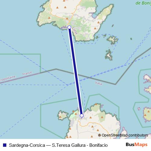 Sardegna-Corsica ferry Line Map