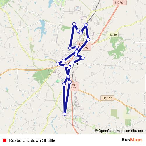 Roxboro Uptown Shuttle bus Line Map