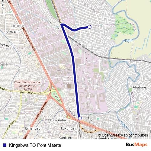 Kingabwa TO Pont Matete bus Line Map