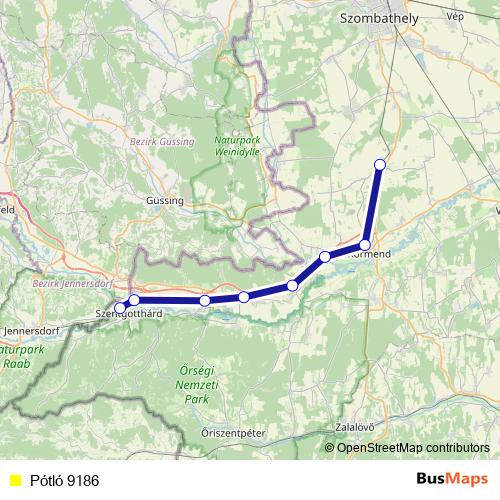 Pótló 9186 bus Line Map
