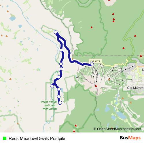 Reds Meadow/Devils Postpile bus Line Map