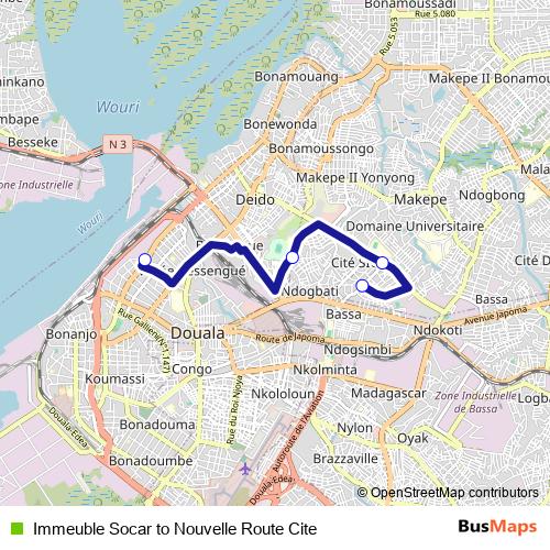 Immeuble Socar to Nouvelle Route Cite bus Line Map