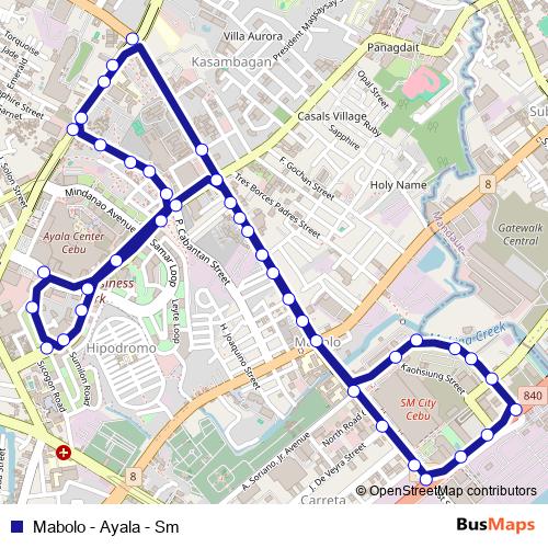 Mabolo - Ayala - Sm bus Line Map