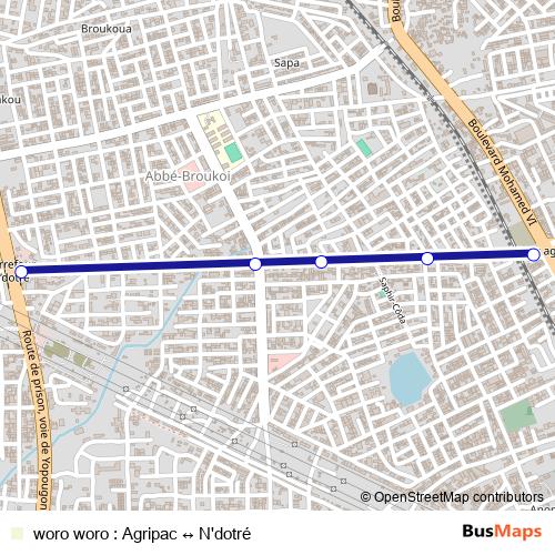 woro woro : Agripac ↔ N'dotré bus Line Map