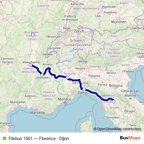 Flixbus 1501 bus Line Map
