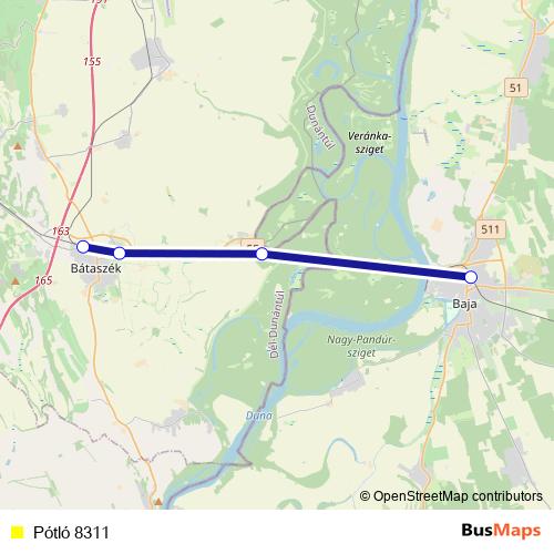 Pótló 8311 bus Line Map