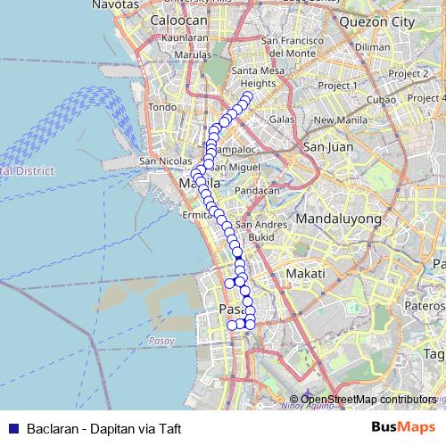Baclaran - Dapitan via Taft bus Line Map