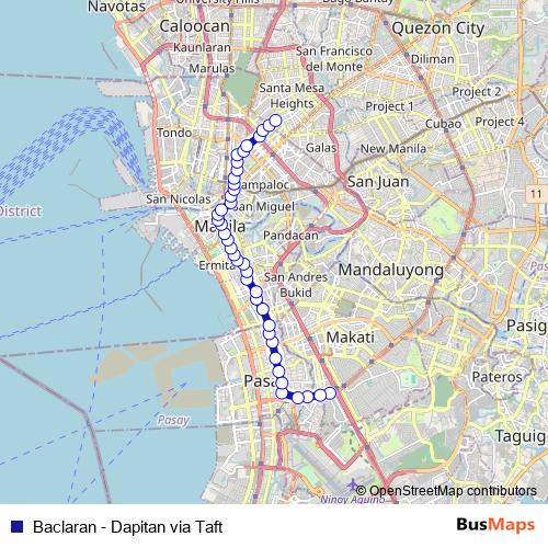 Baclaran - Dapitan via Taft bus Line Map