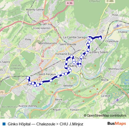 Ginko Hôpital bus Line Map