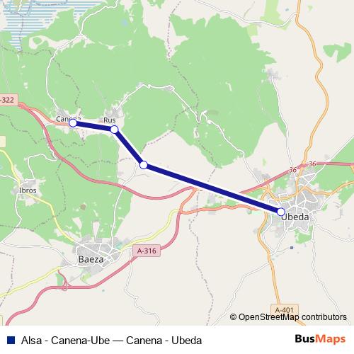 Alsa - Canena-Ube bus Line Map
