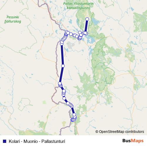 Kolari - Muonio - Pallastunturi bus Line Map