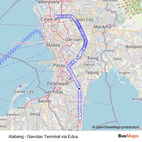 Alabang - Navotas Terminal via Edsa bus Line Map