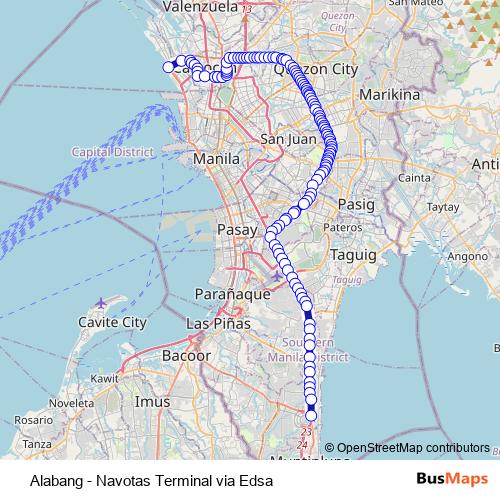 Alabang - Navotas Terminal via Edsa bus Line Map