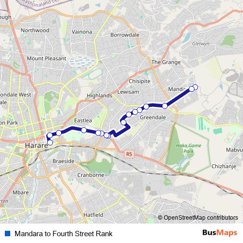 Mandara to Fourth Street Rank bus Line Map