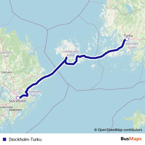 Stockholm-Turku ferry Line Map