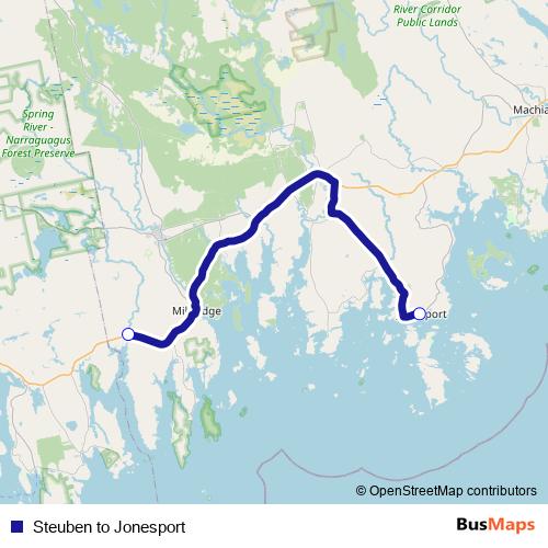 Steuben to Jonesport bus Line Map
