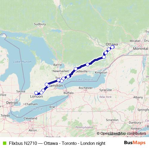 Flixbus N2710 bus Line Map